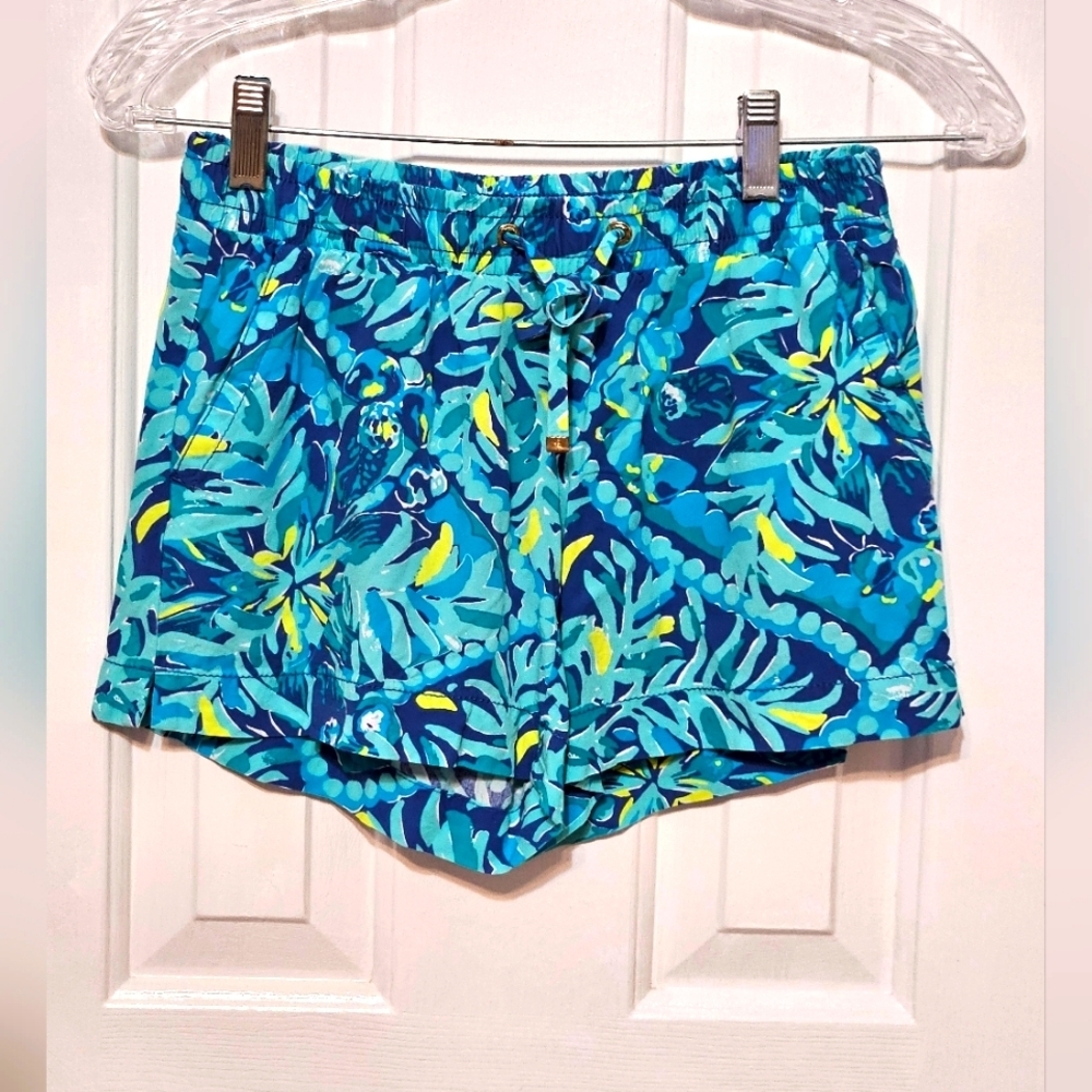 Lilly Pulitzer Katia Short Women XXS Navy Aqua Leaf Print Loose Fit Shorts